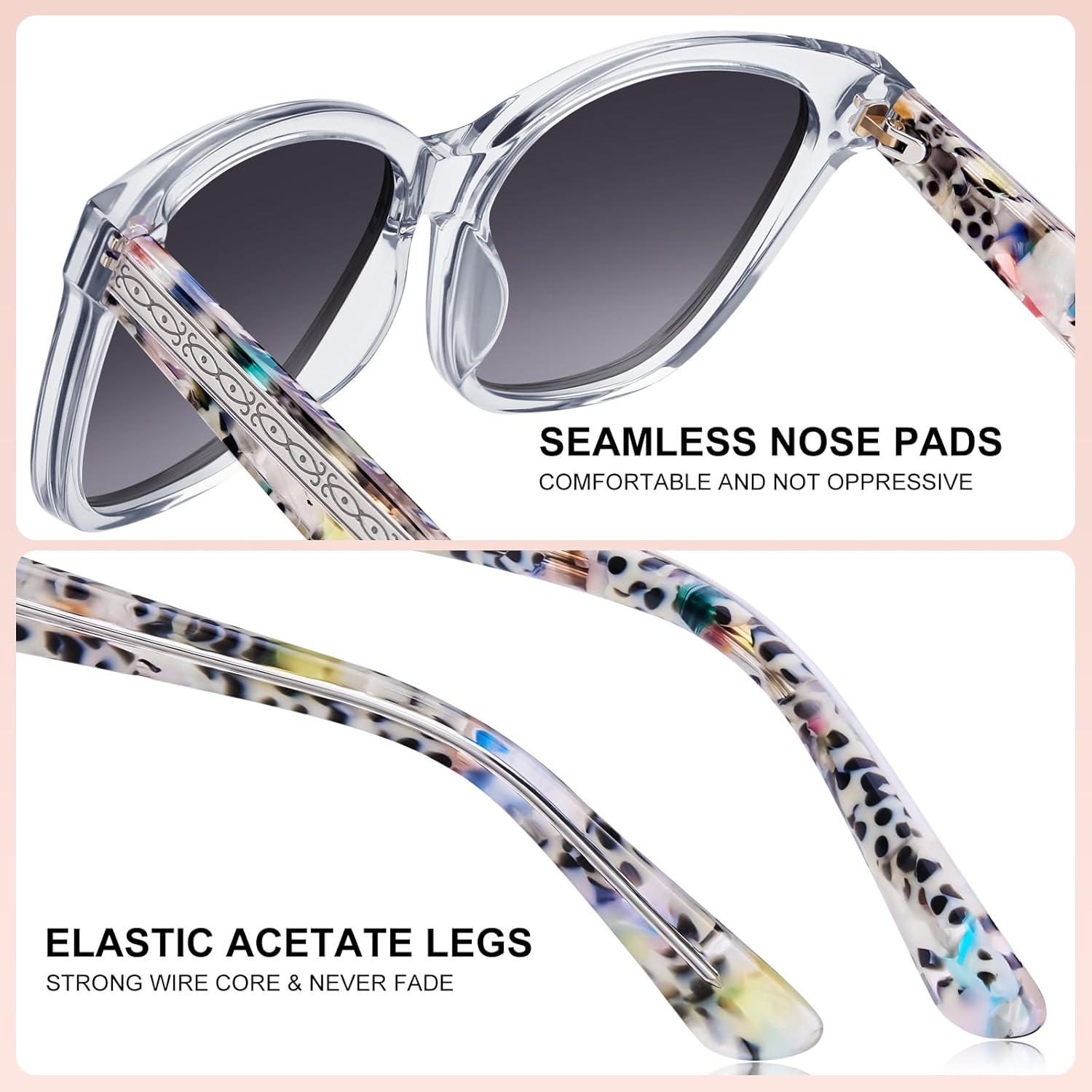 imageCARFIA Square Polarized Sunglasses for Women UV Protection Italian Design Retro Embossed Pattern Wire Core Driving Shades6translucent Gray Frame Gradient Gray Lenses