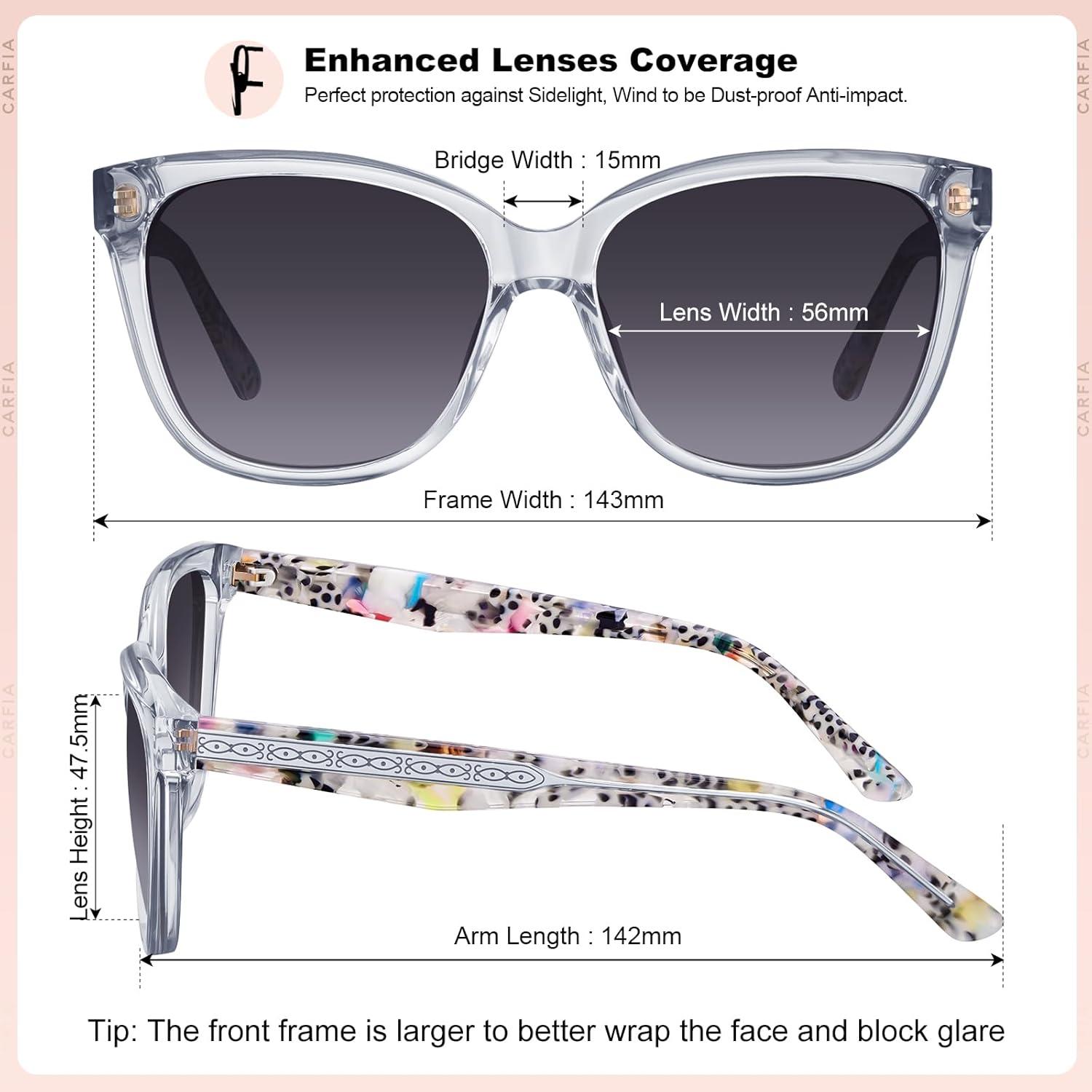 imageCARFIA Square Polarized Sunglasses for Women UV Protection Italian Design Retro Embossed Pattern Wire Core Driving Shades6translucent Gray Frame Gradient Gray Lenses