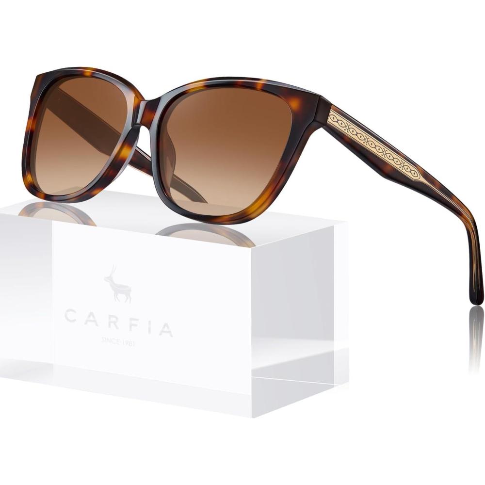 imageCARFIA Square Polarized Sunglasses for Women UV Protection Italian Design Retro Embossed Pattern Wire Core Driving Shades4yellow Tortoise Frame Gradient Brown Lenses