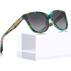 CARFIA Square Polarized Sunglasses for Women UV Protection, Italian Design Retro Embossed Pattern Wire Core Driving Shades(2-blue Tortoise Frame Gray Lenses)