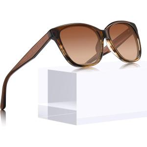 CARFIA Square Polarized Sunglasses for Women UV Protection, Italian Design Retro Embossed Pattern Wire Core Driving Shades(3-brown Stripe Frame Brown Lenses)