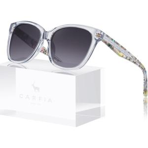 CARFIA Square Polarized Sunglasses for Women UV Protection, Italian Design Retro Embossed Pattern Wire Core Driving Shades(6-translucent Gray Frame Gradient Gray Lenses)