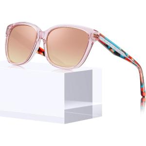CARFIA Square Polarized Sunglasses for Women UV Protection, Italian Design Retro Embossed Pattern Wire Core Driving Shades(7-pink Stripe Frame Pink Lens)