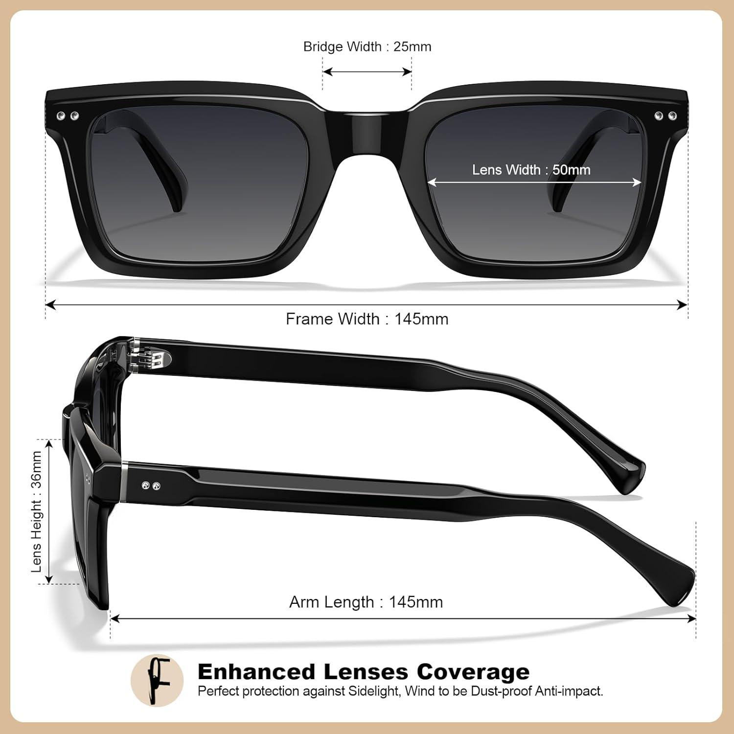 imageCARFIA Rectangle Polarized Sunglasses for Men Beveled Retro Design UV400 Protection CA60271 Black Frame Gray Gradient Lenses