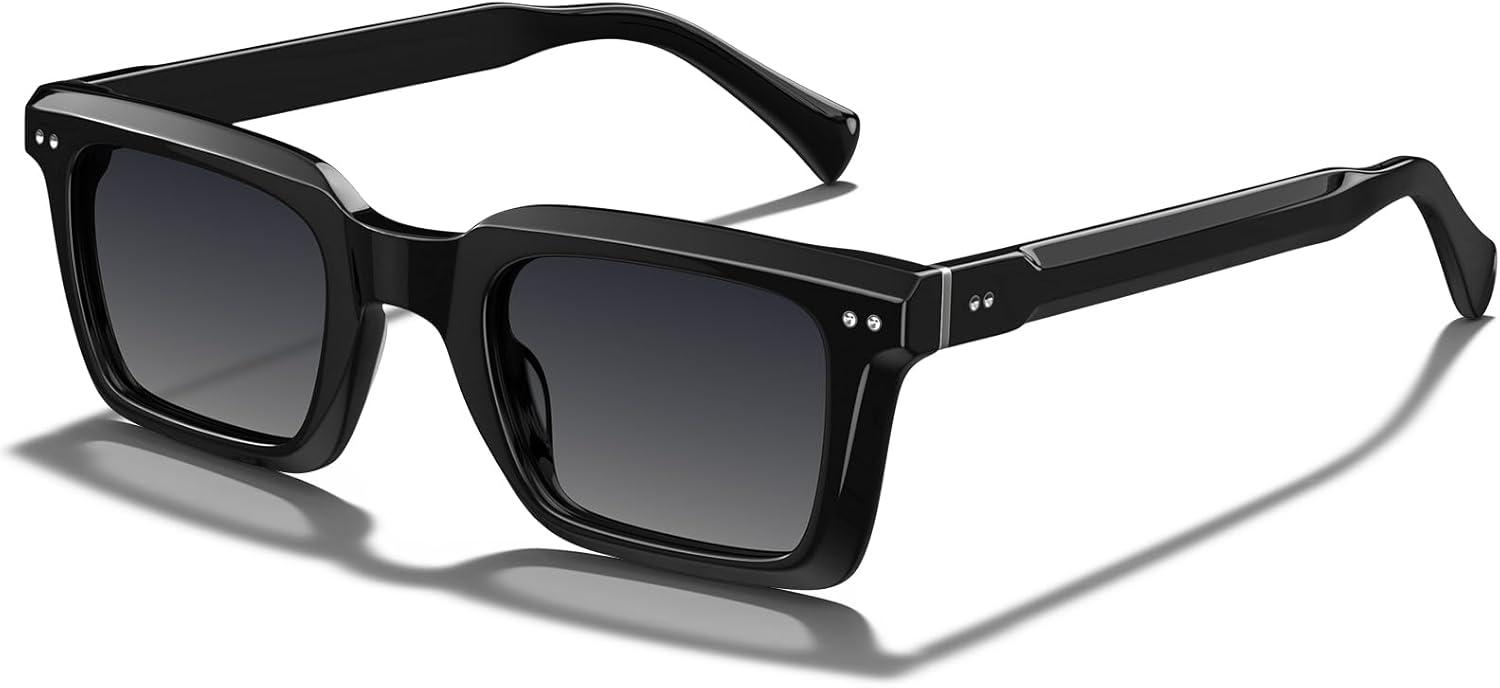 imageCARFIA Rectangle Polarized Sunglasses for Men Beveled Retro Design UV400 Protection CA60271 Black Frame Gray Gradient Lenses