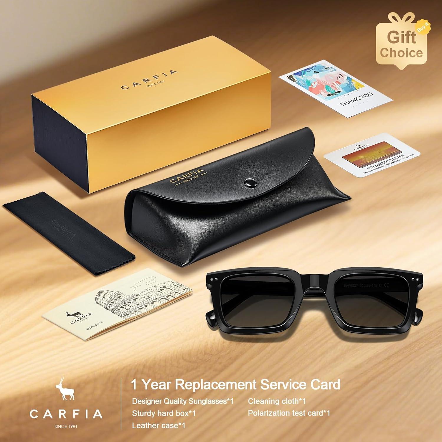 imageCARFIA Rectangle Polarized Sunglasses for Men Beveled Retro Design UV400 Protection CA60271 Black Frame Gray Gradient Lenses