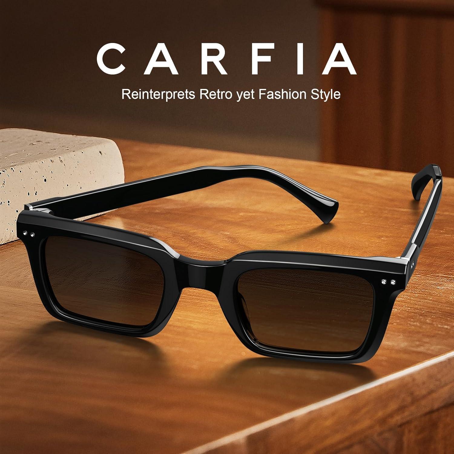imageCARFIA Rectangle Polarized Sunglasses for Men Beveled Retro Design UV400 Protection CA60271 Black Frame Gray Gradient Lenses