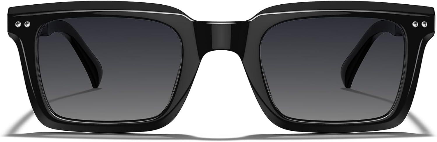 imageCARFIA Rectangle Polarized Sunglasses for Men Beveled Retro Design UV400 Protection CA60271 Black Frame Gray Gradient Lenses