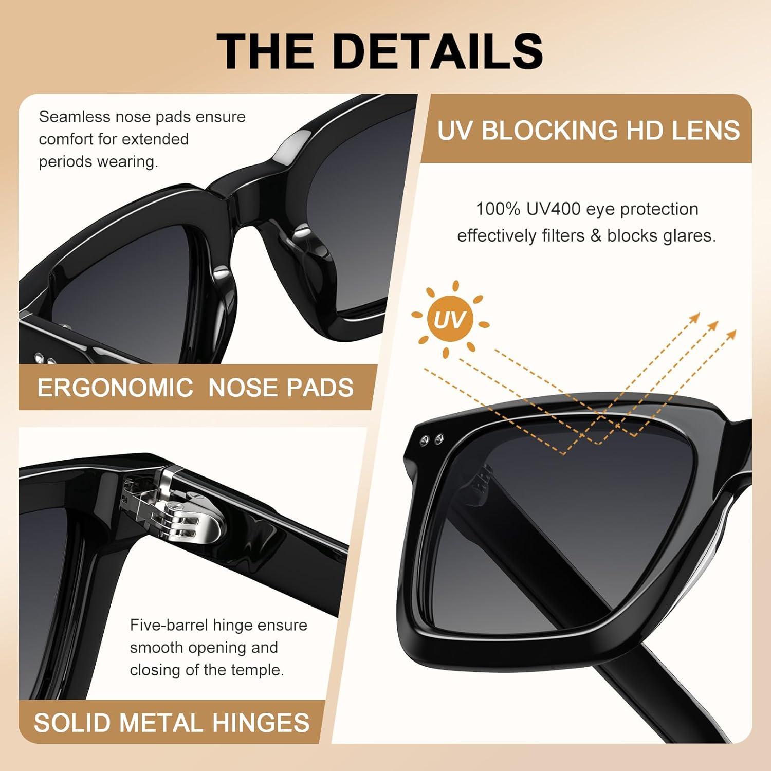 imageCARFIA Rectangle Polarized Sunglasses for Men Beveled Retro Design UV400 Protection CA60271 Black Frame Gray Gradient Lenses