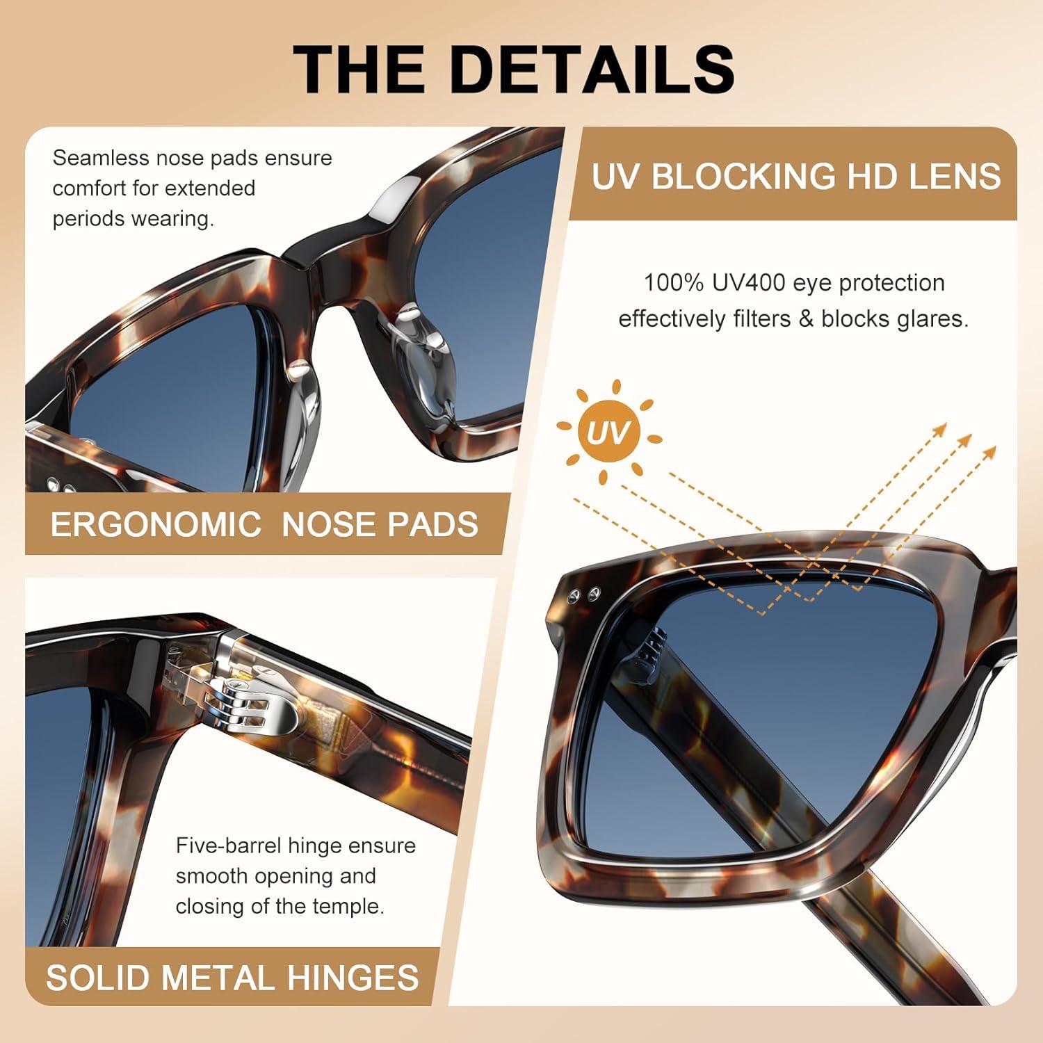 imageCARFIA Rectangle Polarized Sunglasses for Men Beveled Retro Design UV400 Protection CA60272 Tortoise Frame Blue Gradient Lenses