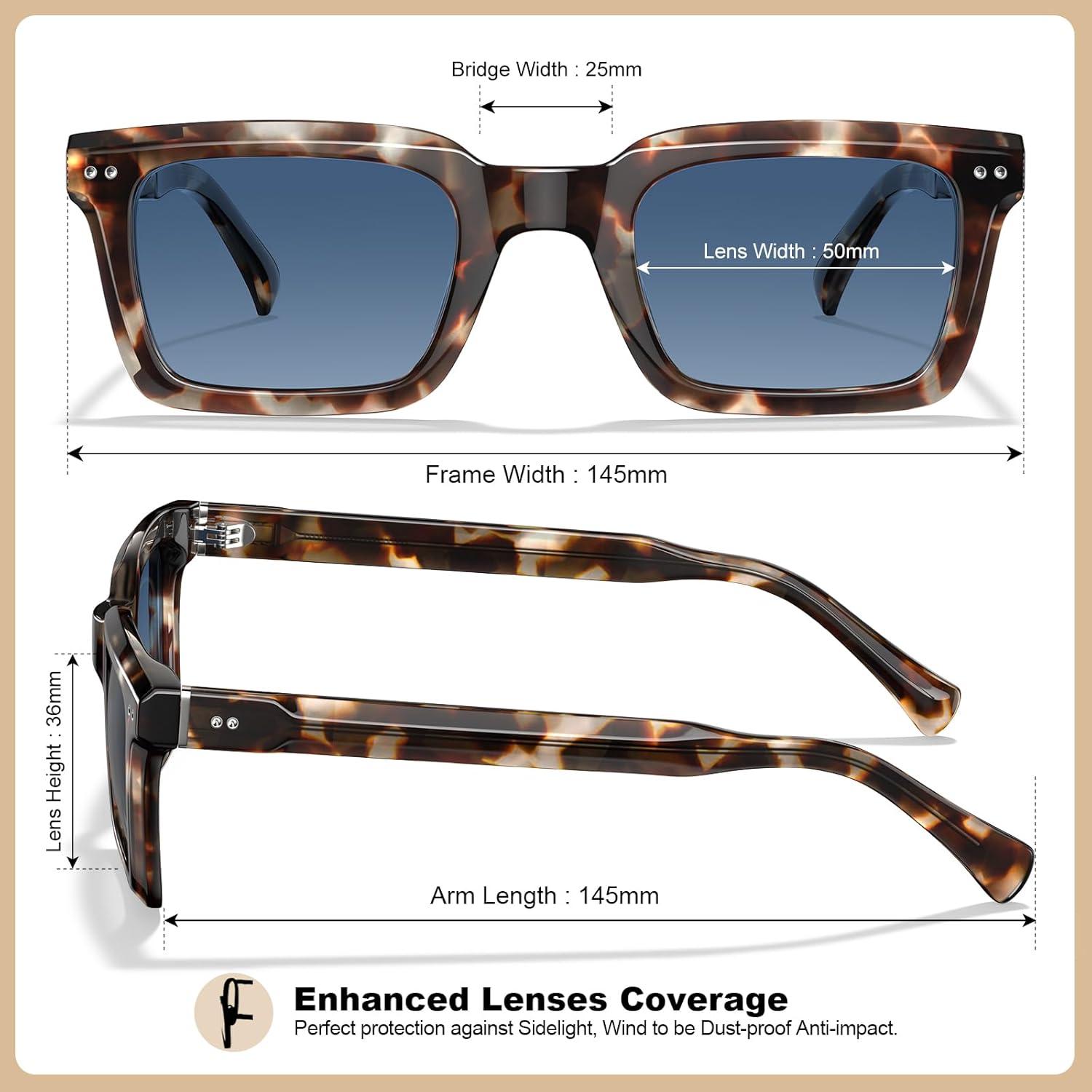 imageCARFIA Rectangle Polarized Sunglasses for Men Beveled Retro Design UV400 Protection CA60272 Tortoise Frame Blue Gradient Lenses