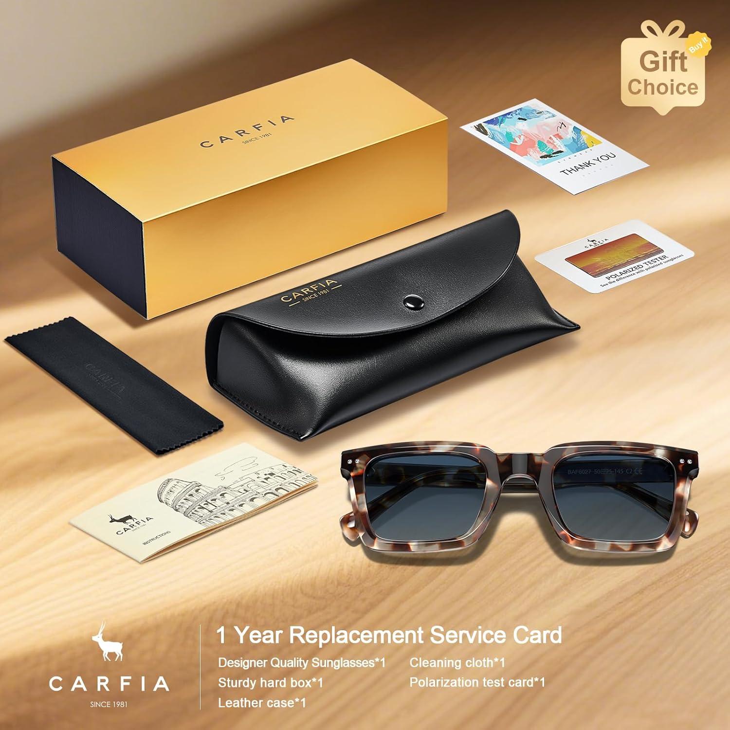 imageCARFIA Rectangle Polarized Sunglasses for Men Beveled Retro Design UV400 Protection CA60272 Tortoise Frame Blue Gradient Lenses
