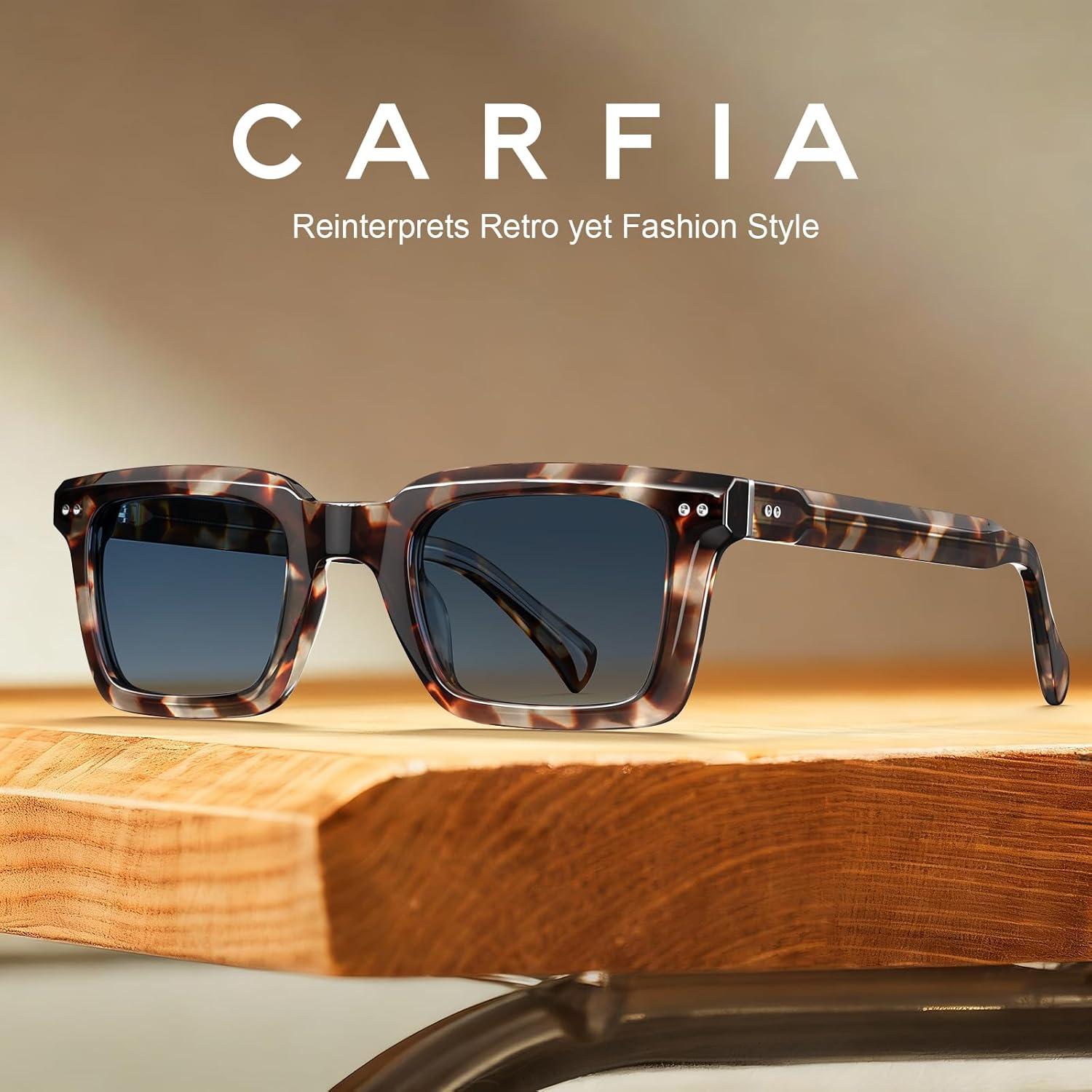 imageCARFIA Rectangle Polarized Sunglasses for Men Beveled Retro Design UV400 Protection CA60272 Tortoise Frame Blue Gradient Lenses