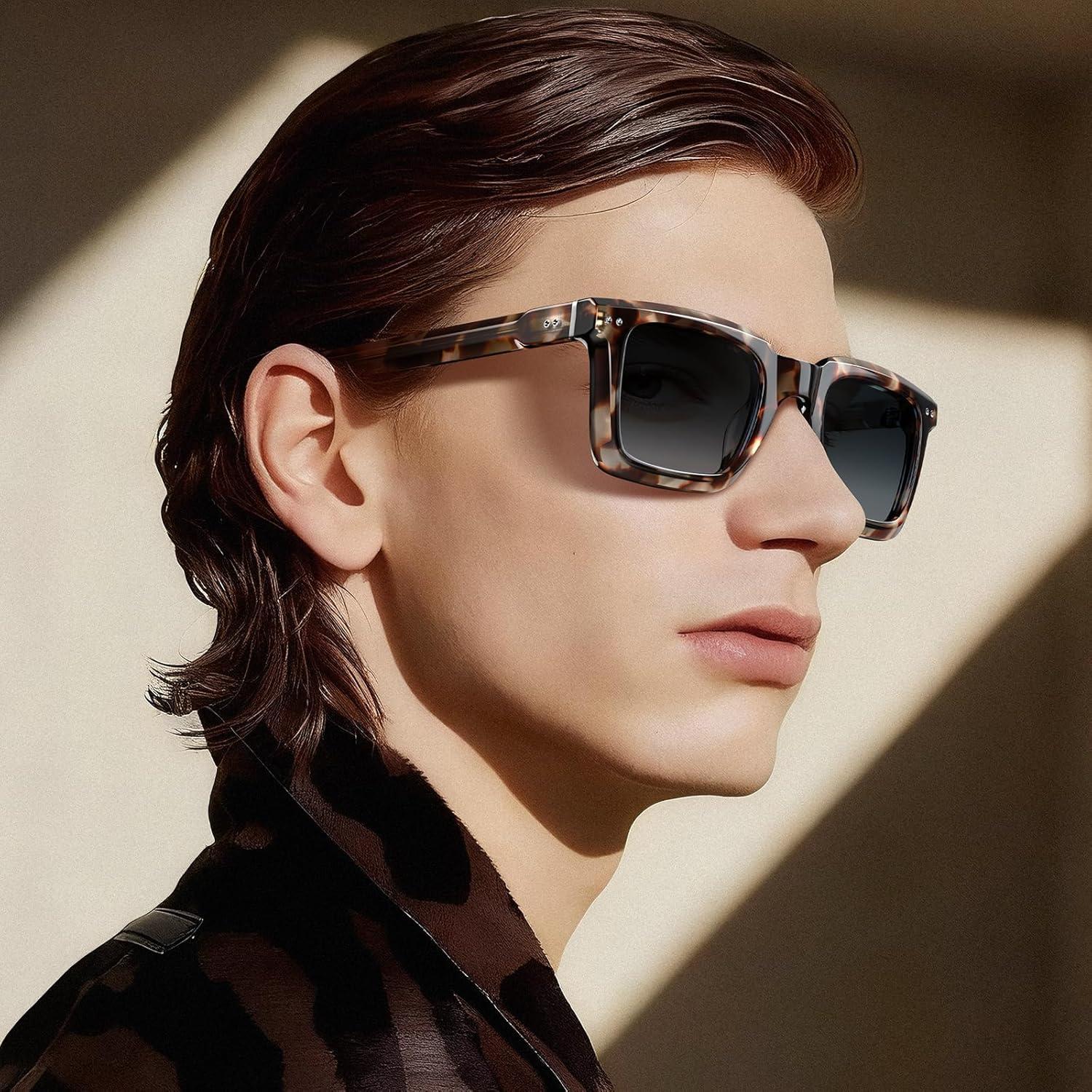 imageCARFIA Rectangle Polarized Sunglasses for Men Beveled Retro Design UV400 Protection CA60272 Tortoise Frame Blue Gradient Lenses