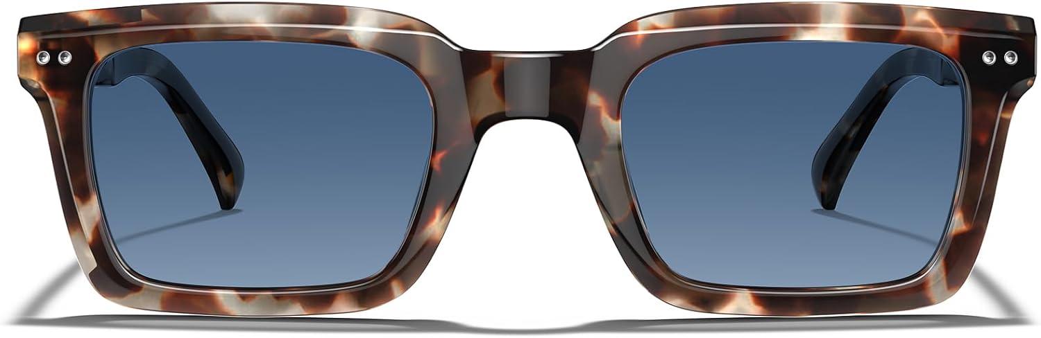 imageCARFIA Rectangle Polarized Sunglasses for Men Beveled Retro Design UV400 Protection CA60272 Tortoise Frame Blue Gradient Lenses