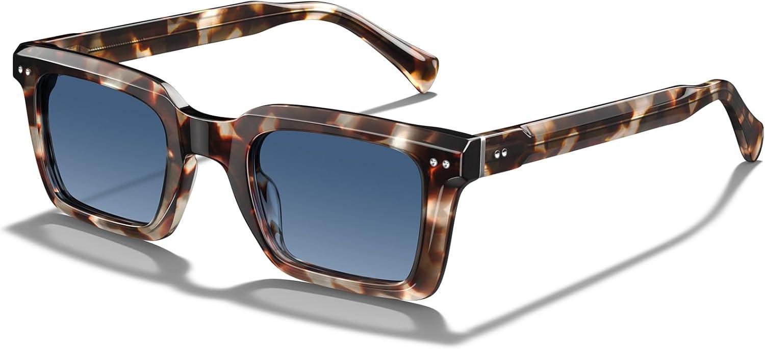 imageCARFIA Rectangle Polarized Sunglasses for Men Beveled Retro Design UV400 Protection CA60272 Tortoise Frame Blue Gradient Lenses