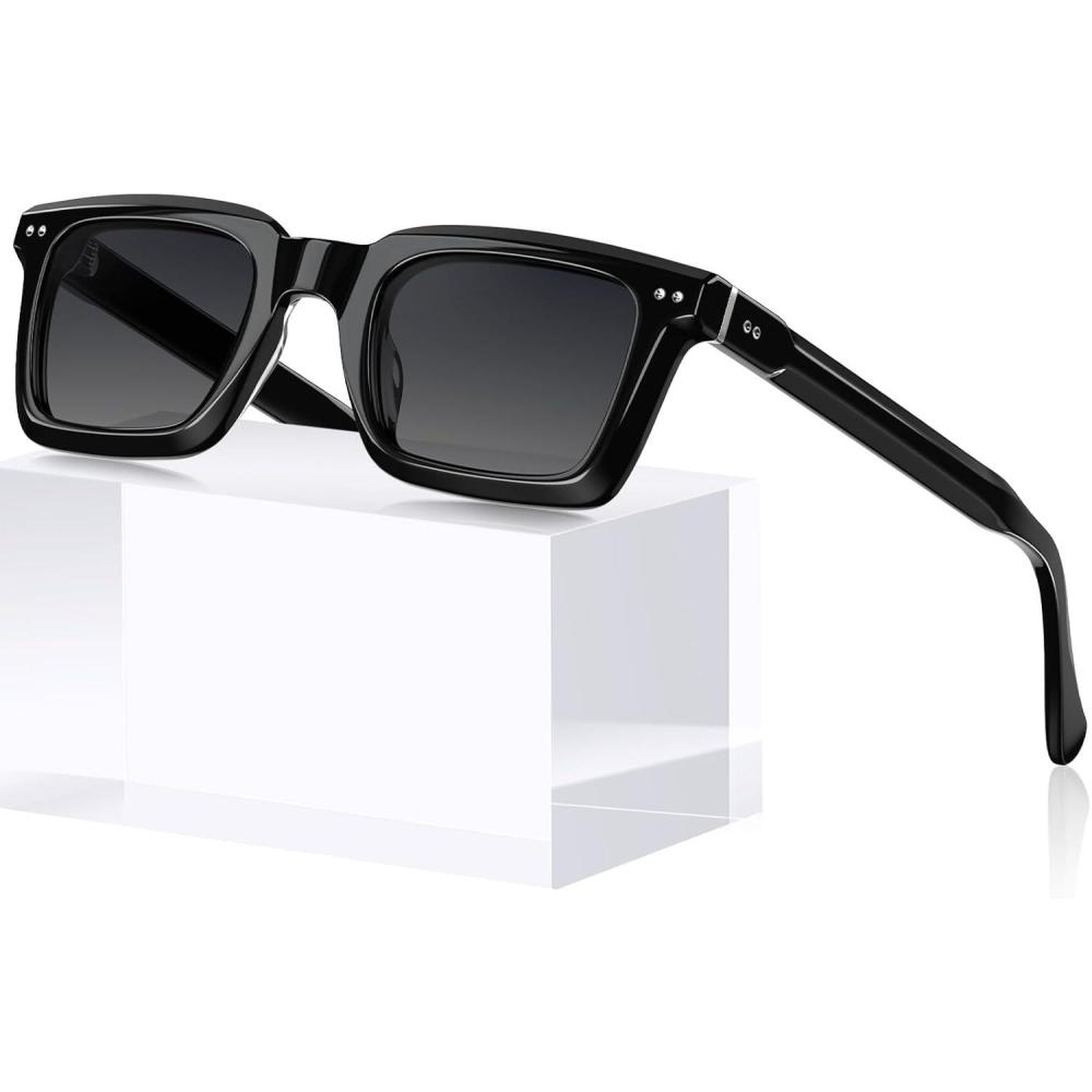 imageCARFIA Rectangle Polarized Sunglasses for Men Beveled Retro Design UV400 Protection CA60271 Black Frame Gray Gradient Lenses
