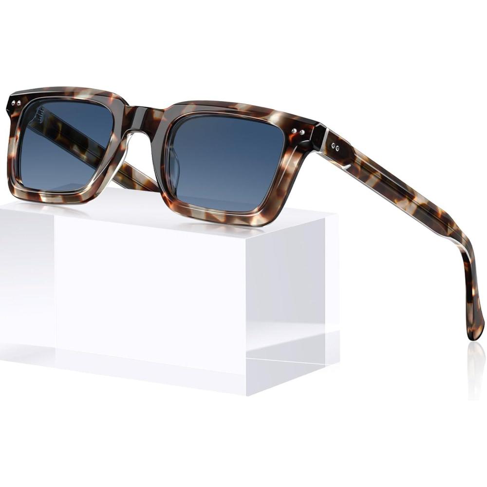 imageCARFIA Rectangle Polarized Sunglasses for Men Beveled Retro Design UV400 Protection CA60272 Tortoise Frame Blue Gradient Lenses