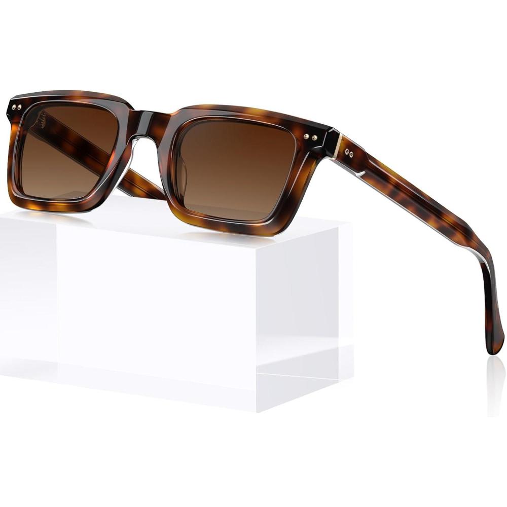 imageCARFIA Rectangle Polarized Sunglasses for Men Beveled Retro Design UV400 Protection CA602731 Tortoise Frame Brown Gradient Lenses