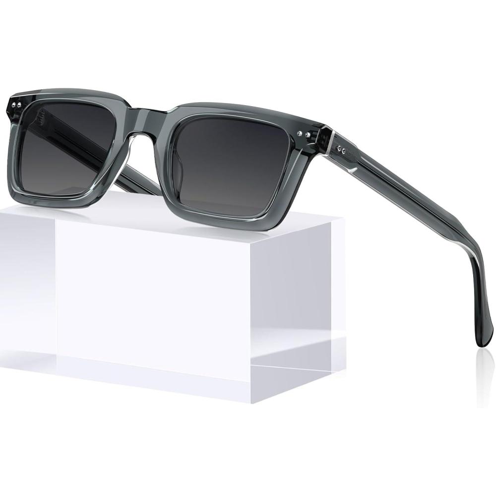 imageCARFIA Rectangle Polarized Sunglasses for Men  Beveled Retro Design UV400 Protection CA602732 Clear Blue Gray Frame Gray Gradient Lenses