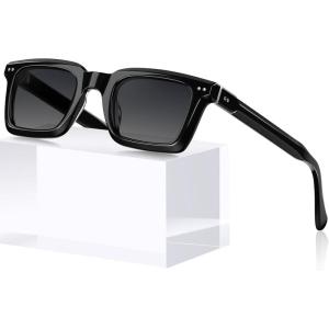 CARFIA Rectangle Polarized Sunglasses for Men – Beveled Retro Design UV400 Protection CA6027(1. Black Frame Gray Gradient Lenses)