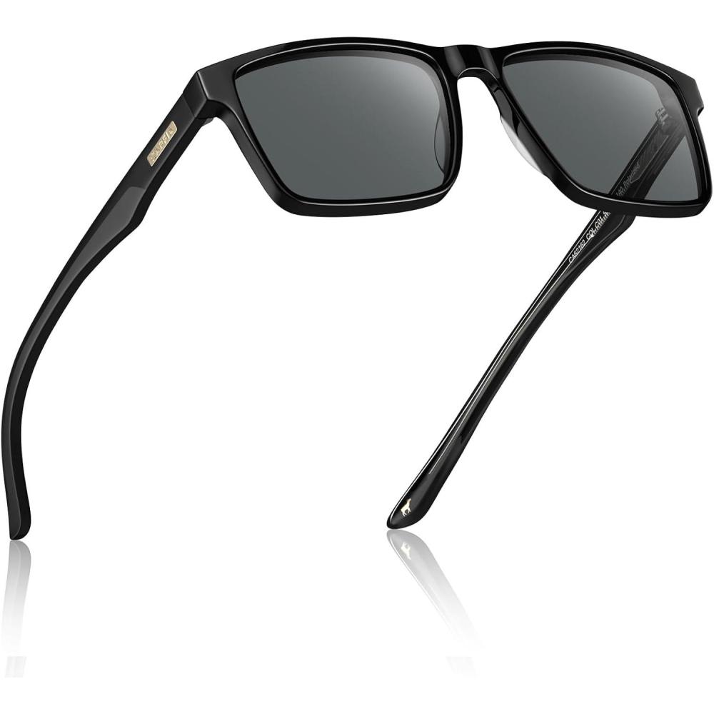 imageCARFIA Retro Acetate Mens Sunglasses Polarized Classic Square Sun Glasses CA621621 Black Frame Grey Lens