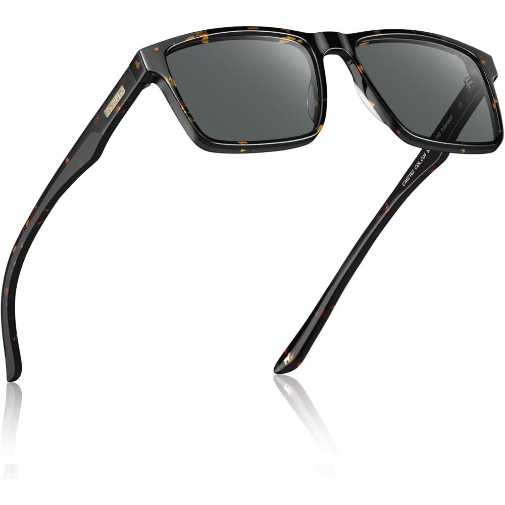 imageCARFIA Retro Acetate Mens Sunglasses Polarized Classic Square Sun Glasses CA621622 Tortoise Frame  Grey Lens