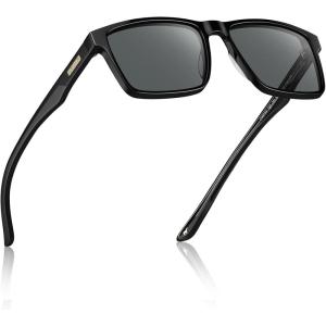CARFIA Retro Acetate Mens Sunglasses Polarized Classic Square Sun Glasses CA62162(1. Black Frame / Grey Lens)