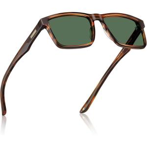 CARFIA Retro Acetate Mens Sunglasses Polarized Classic Square Sun Glasses CA62162(3. Brown Striped Frame / Green Lens)