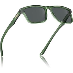 CARFIA Retro Acetate Mens Sunglasses Polarized Classic Square Sun Glasses CA62162(4. Clear Green Frame / Grey Lens)