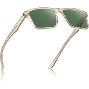 CARFIA Retro Acetate Mens Sunglasses Polarized Classic Square Sun Glasses CA62162(5. Clear Frame / Green Lens)