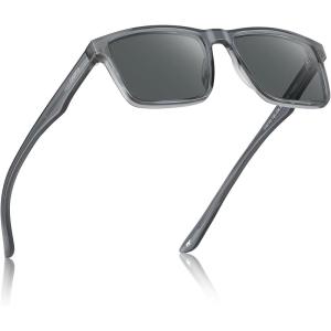 CARFIA Retro Acetate Mens Sunglasses Polarized Classic Square Sun Glasses CA62162(6. Transparent Grey Frame / Grey Lens)