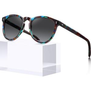 CARFIA Acetate Polarized Sunglasses for Women Trendy Retro Sunnies(R1-1. Blue Tortoise Frame Gray Gradient Lenses)