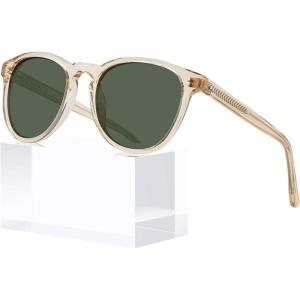 CARFIA Acetate Polarized Sunglasses for Women Trendy Retro Sunnies(R3. Clear Tea Frame Green Lens)