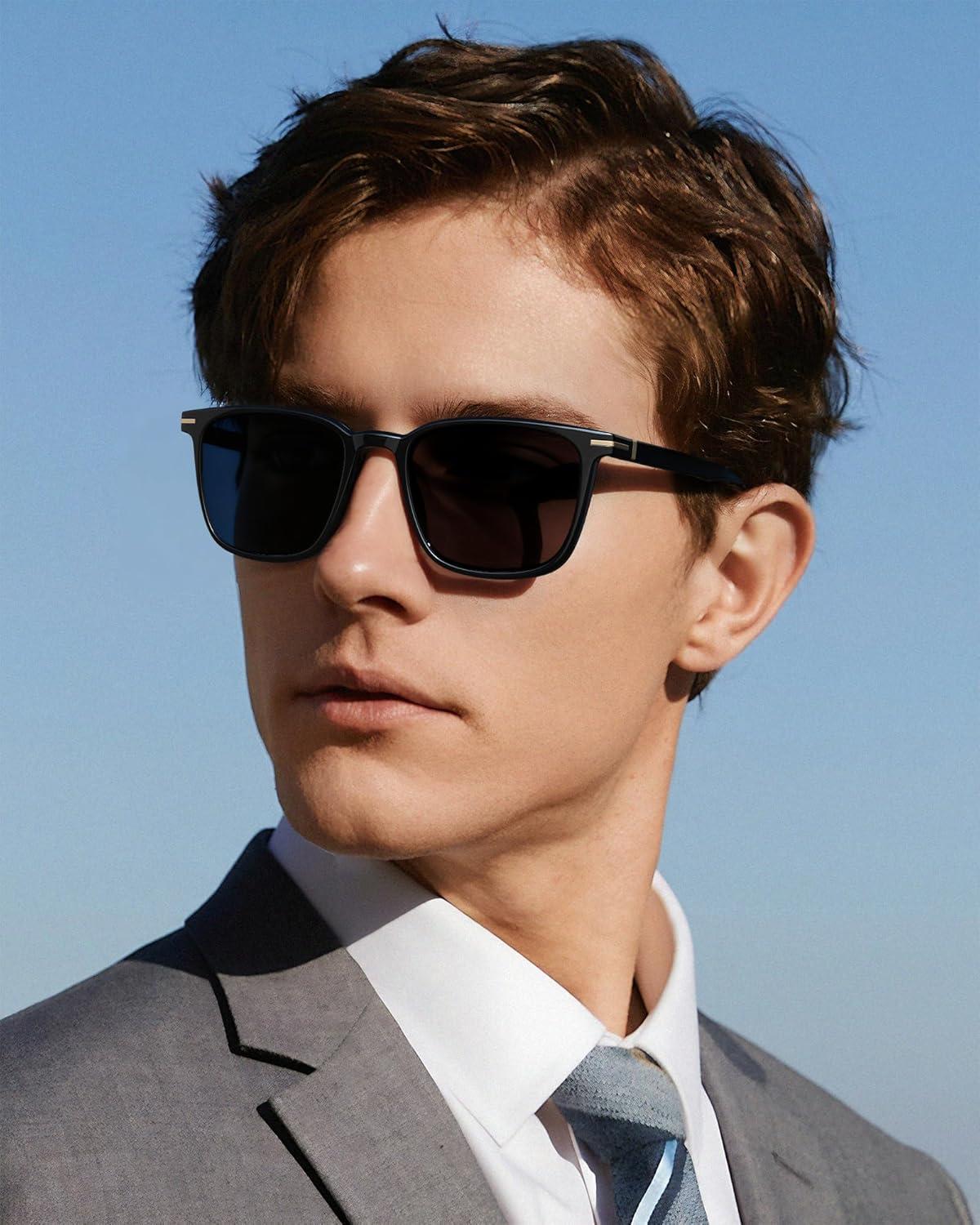 image:imageCARFIA Classic Polarized Sunglasses for Men UV400 Protection Flexible Acetate Shades with Core Wire Design CA31238A Black Frame Gray Lenses