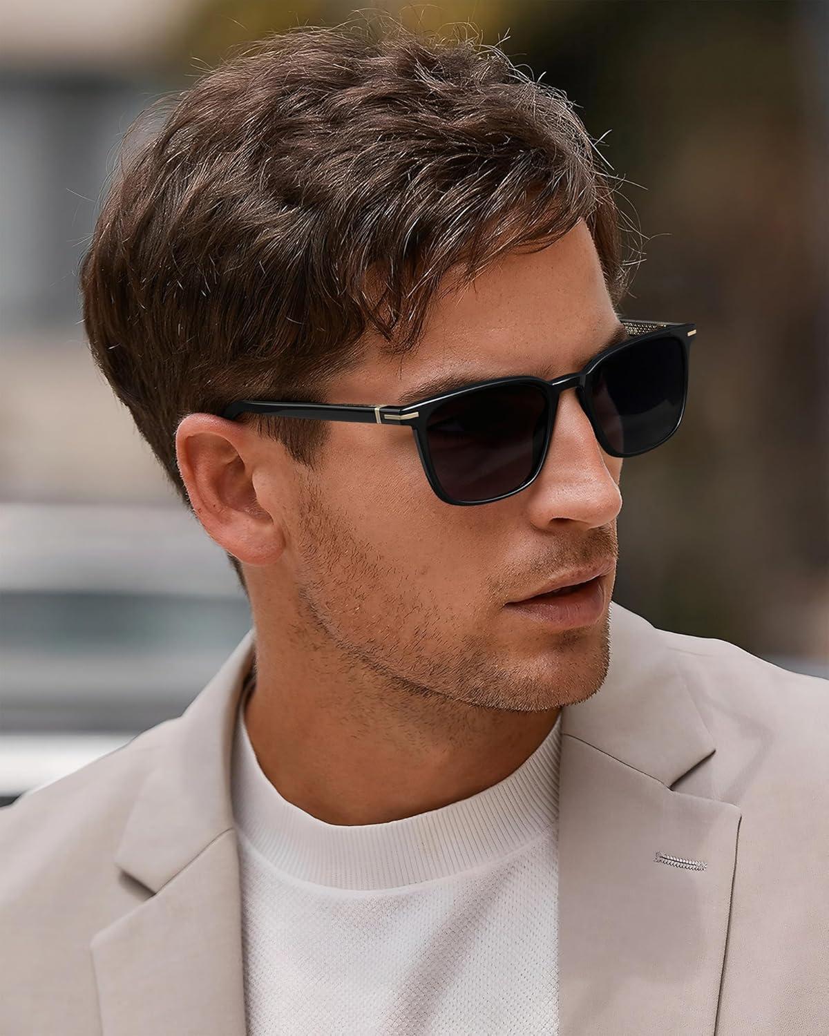 image:imageCARFIA Classic Polarized Sunglasses for Men UV400 Protection Flexible Acetate Shades with Core Wire Design CA31238A Black Frame Gray Lenses