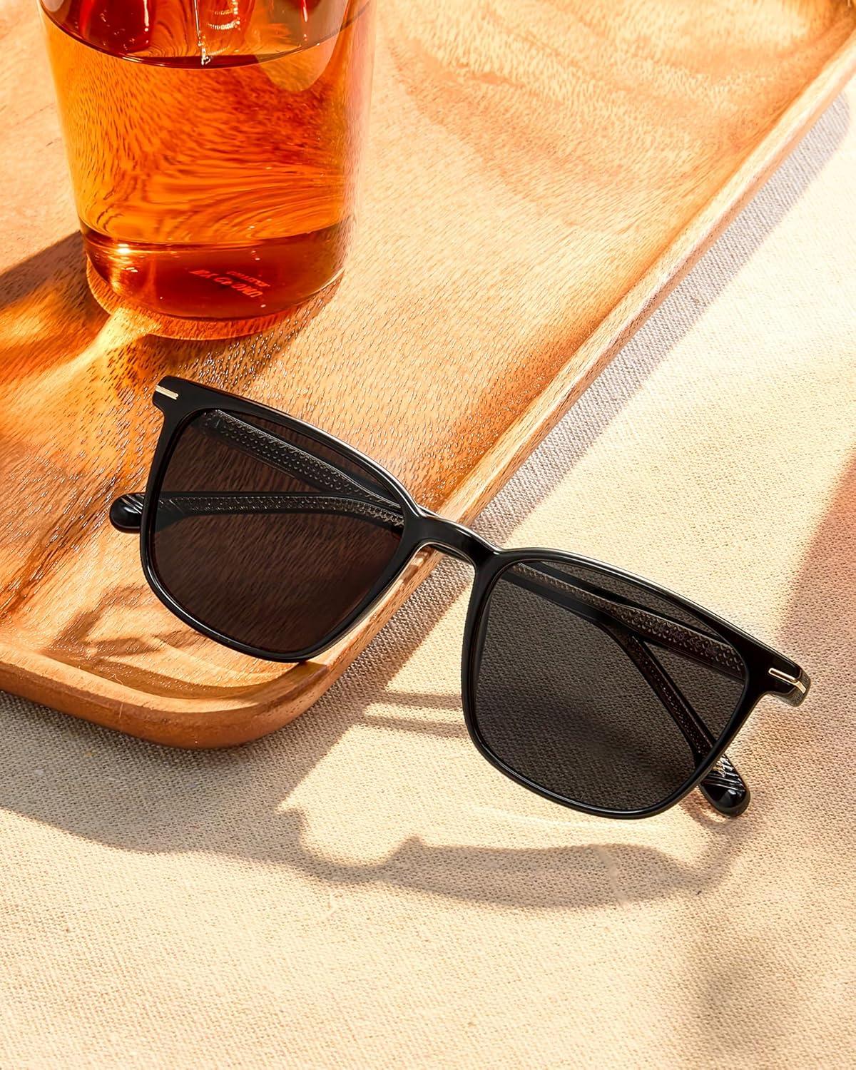 image:imageCARFIA Classic Polarized Sunglasses for Men UV400 Protection Flexible Acetate Shades with Core Wire Design CA31238A Black Frame Gray Lenses