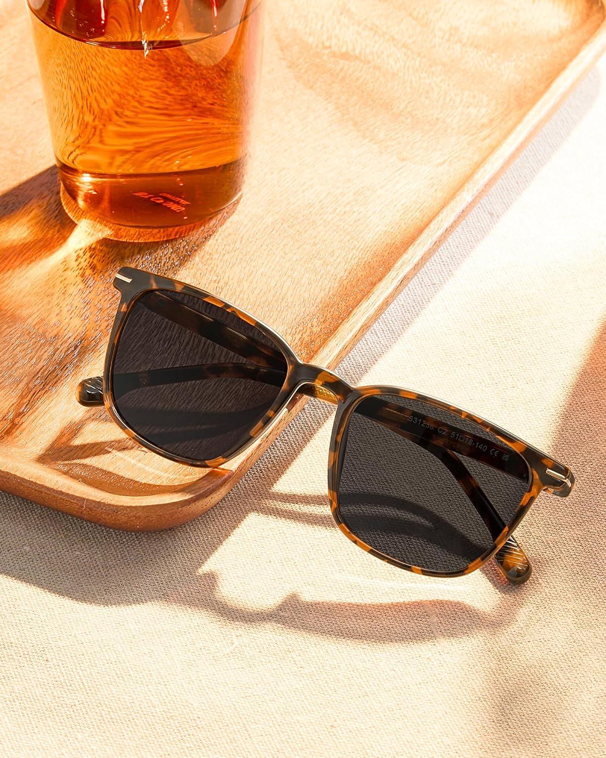 image:imageCARFIA Classic Polarized Sunglasses for Men UV400 Protection Flexible Acetate Shades with Core Wire Design CA31238B Tortoiseshell Frame Gray Lenses