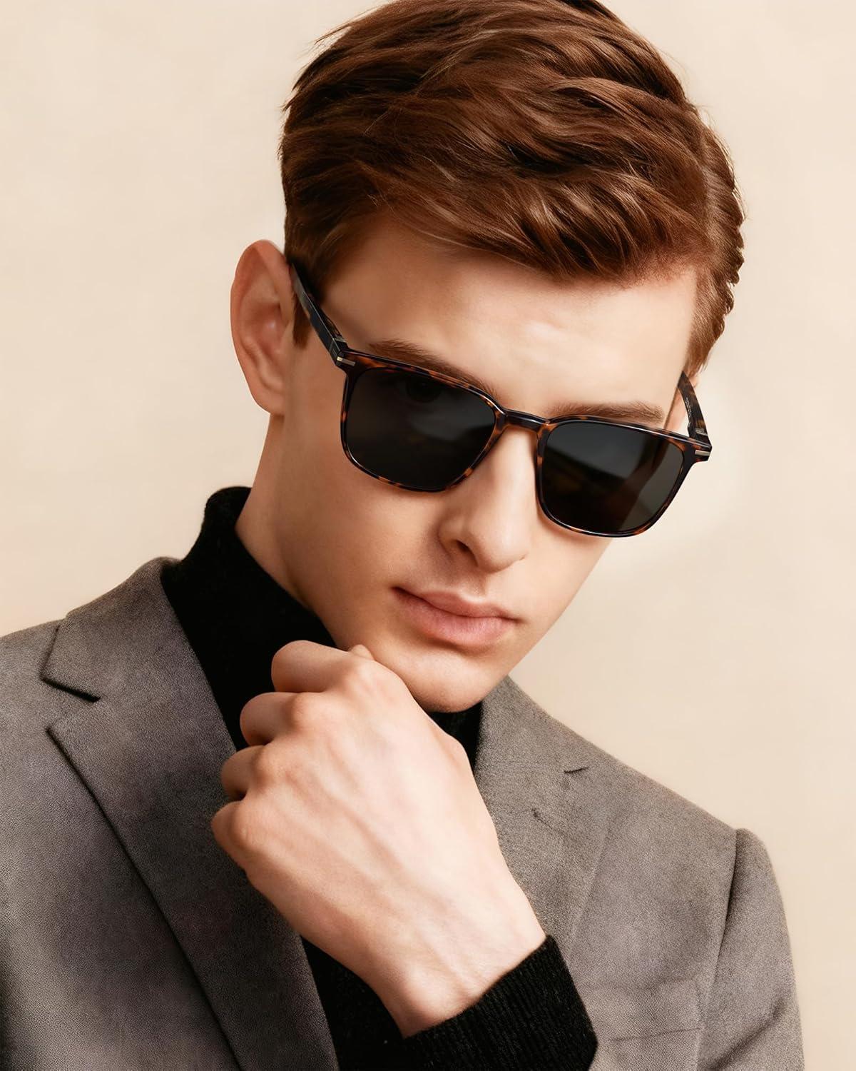 image:imageCARFIA Classic Polarized Sunglasses for Men UV400 Protection Flexible Acetate Shades with Core Wire Design CA31238B Tortoiseshell Frame Gray Lenses