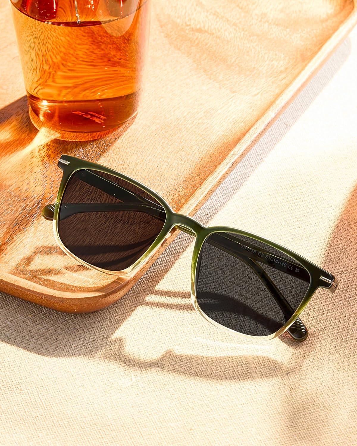 image:imageCARFIA Classic Polarized Sunglasses for Men UV400 Protection Flexible Acetate Shades with Core Wire Design CA31238C Green Clear Yellow Frame Gray Lenses