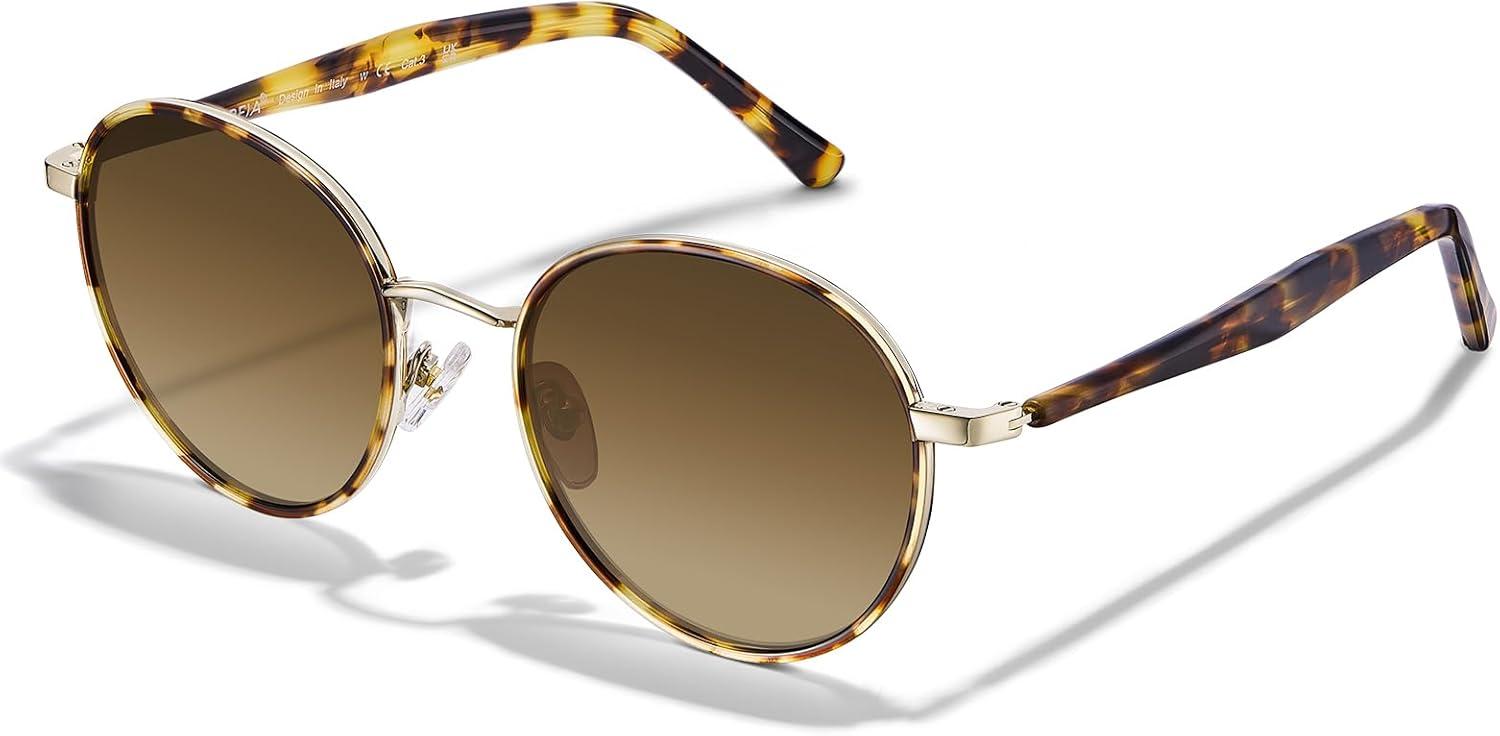 image:imageCARFIA Retro Round Polarized Sunglasses for Women UV Protection Acetate Arms Metal Frame Driving GlassesC Brown Tortoise Frame Brown Gradient Lens