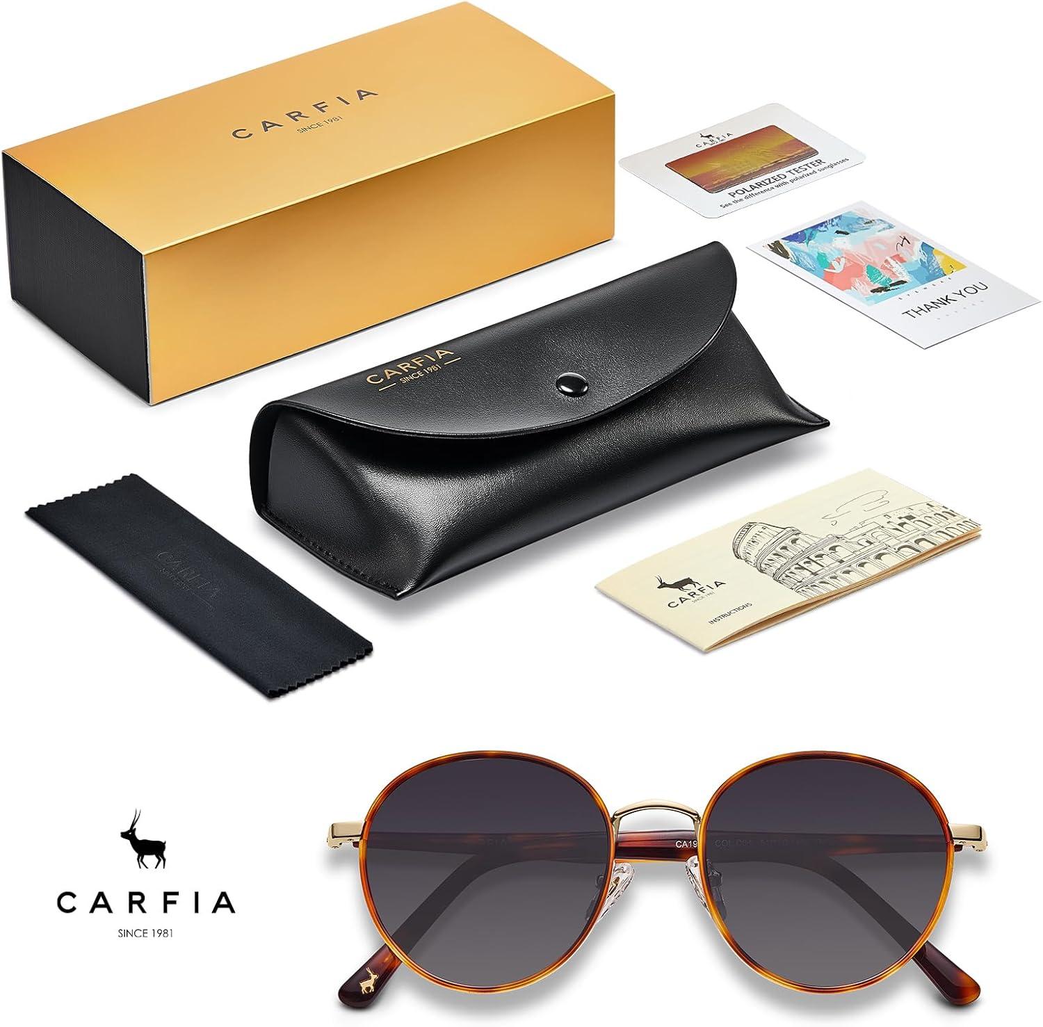 image:imageCARFIA Retro Round Polarized Sunglasses for Women UV Protection Acetate Arms Metal Frame Driving GlassesJ Tortoise Frame Grey Gradient Lens