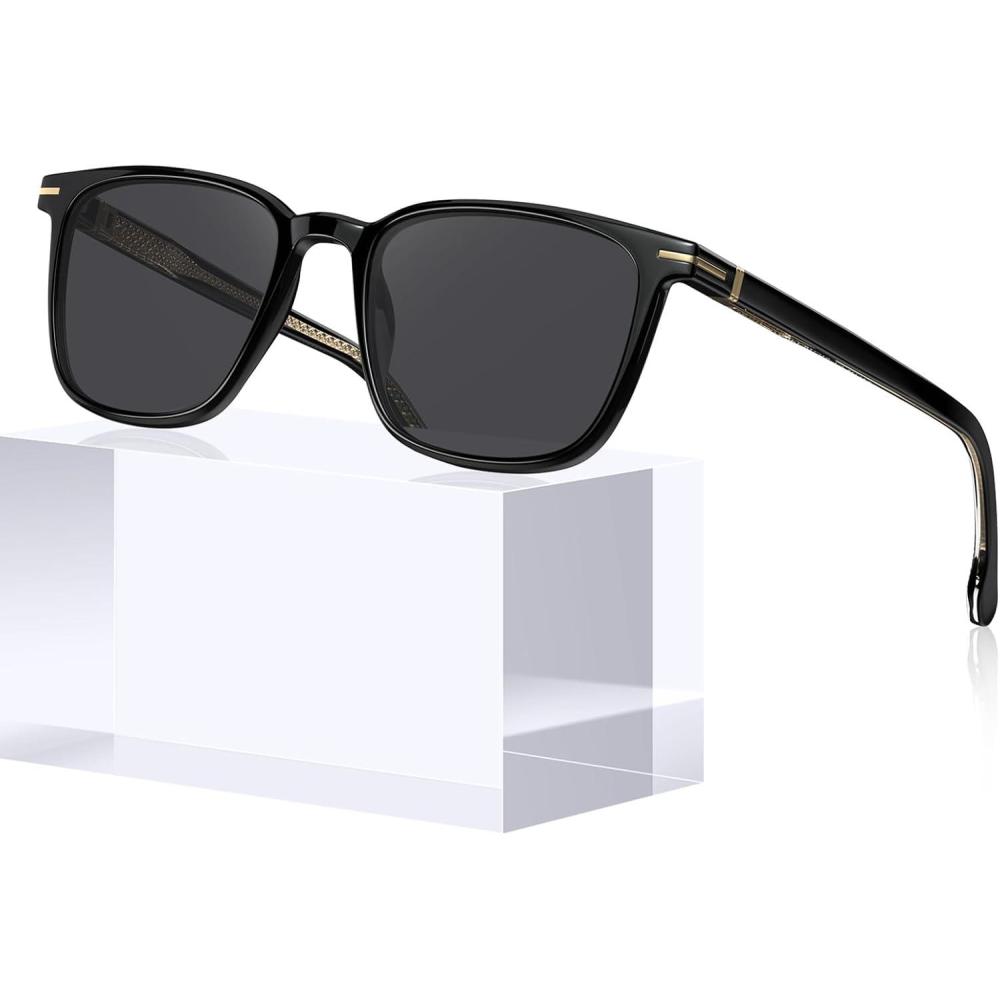 image:imageCARFIA Classic Polarized Sunglasses for Men UV400 Protection Flexible Acetate Shades with Core Wire Design CA31238A Black Frame Gray Lenses