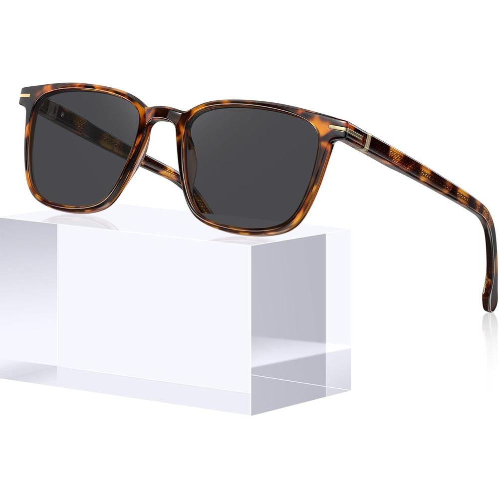 image:imageCARFIA Classic Polarized Sunglasses for Men UV400 Protection Flexible Acetate Shades with Core Wire Design CA31238B Tortoiseshell Frame Gray Lenses