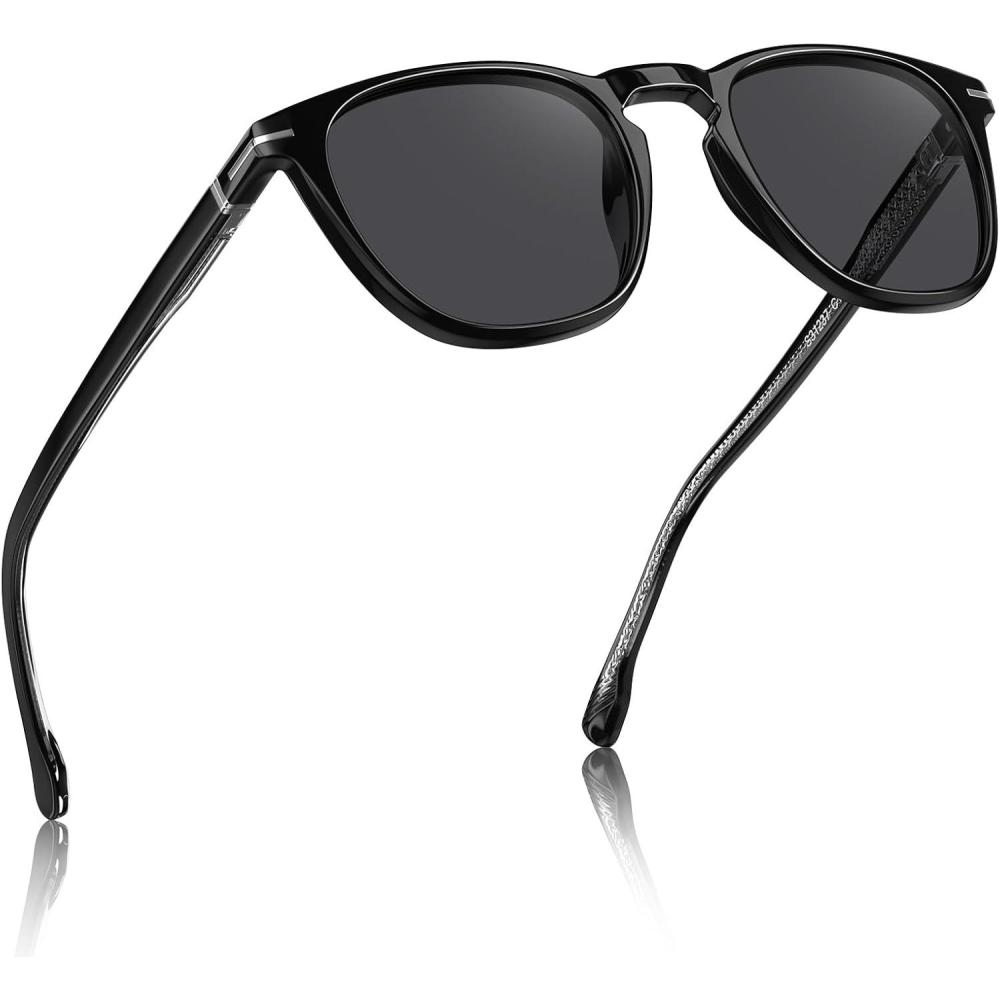 image:imageCARFIA Classic Retro Polarized Sunglasses for Men Antislip Temple Tail Elegant GiftReady Case CA312371 Bright Black Frame Gray Lenses