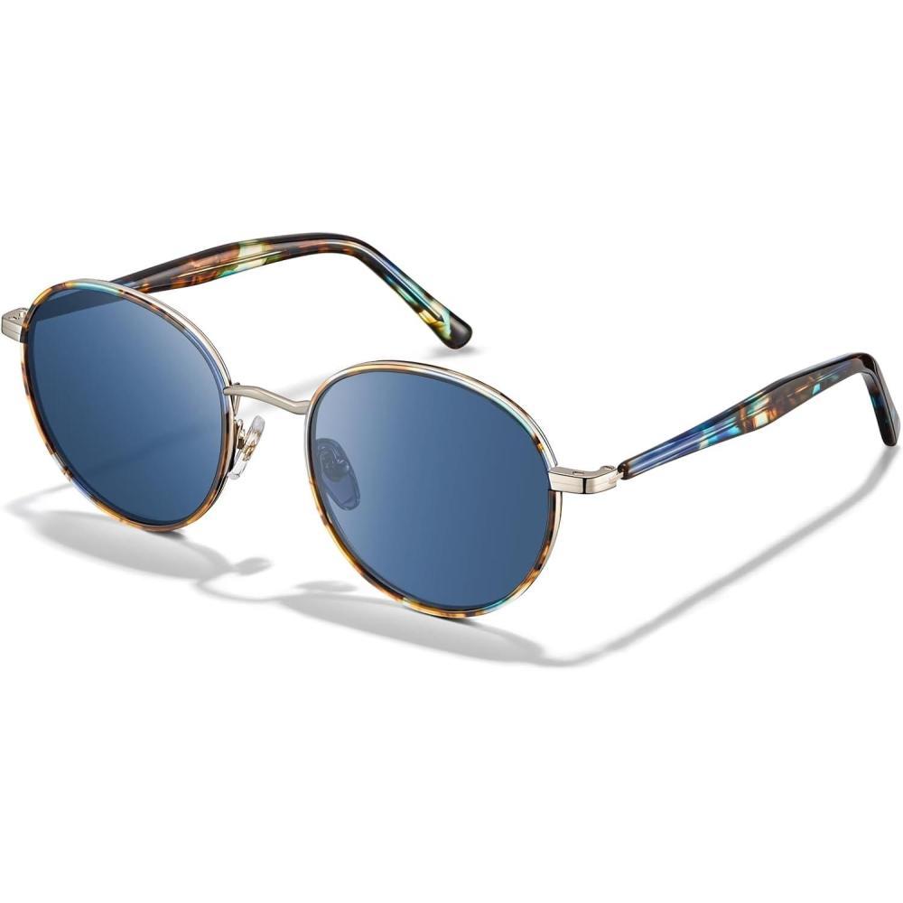 image:imageCARFIA Retro Round Polarized Sunglasses for Women UV Protection Acetate Arms Metal Frame Driving GlassesF Blue Tortoise Frame  Blue Gradient Lens