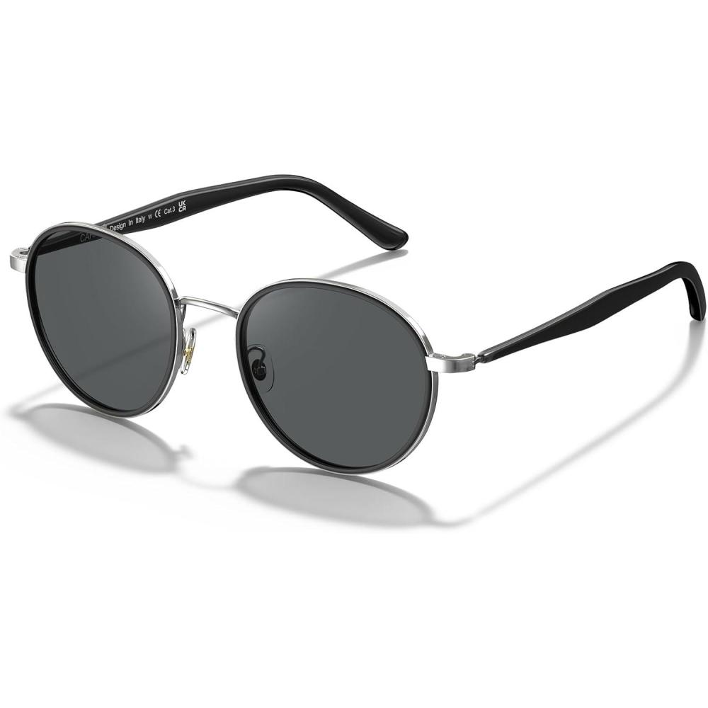 image:imageCARFIA Retro Round Polarized Sunglasses for Women UV Protection Acetate Arms Metal Frame Driving GlassesH Black Frame Grey Lens