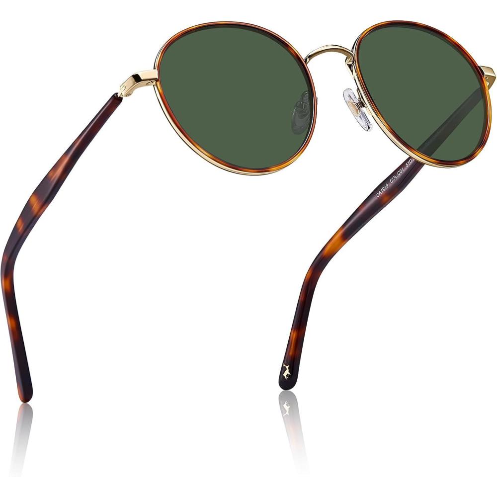 image:imageCARFIA Retro Round Polarized Sunglasses for Women UV Protection Acetate Arms Metal Frame Driving GlassesI Tortoise Frame Green Lens