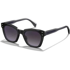 CARFIA Acetate Polarized Sunglasses for Women UV400 Protection, Trendy Cat Eye Shades Designer Sun Glasses CA3005F(1. Black Frame Gradient Gray Lenses)