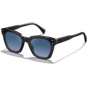 CARFIA Acetate Polarized Sunglasses for Women UV400 Protection, Trendy Cat Eye Shades Designer Sun Glasses CA3005F(2. Black Frame Gradient Blue Lenses)